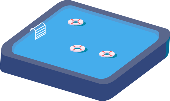 Simple swimming pool with lifebuoys. Summertime swimming pool illustration. Isometric swimming pool isolated png