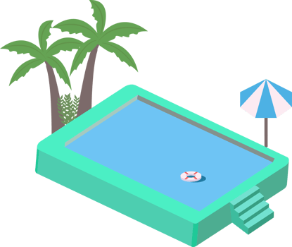 Isometric swimming pool isolated, Simple swimming pool with lifebuoys. Summertime swimming pool illustration. png