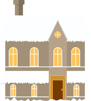 Xmas decoration house with chimney. Colorful house. Christmas house set with snow on the rooftop. Wintertime townhomes with dense snow. png