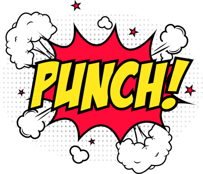 Punch, comic explosion with red and yellow colors. Fighting text comic blast with clouds and stars. Text bubbles for cartoons. png