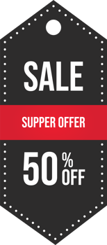 Discount sticker design. Super offer a fifty percent discount tag with black and red color. Super Sale discount coupon png