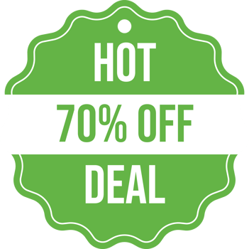 Hot deal badge with green color and seventy percent discount text. Big sale special offer and super sale badge. png