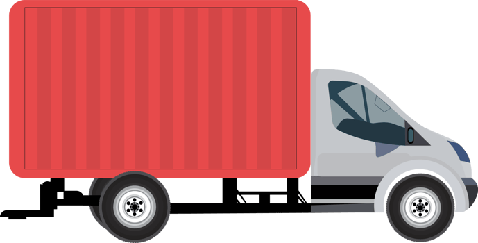 A delivery truck flat design. Home delivery service concept with a delivery van. Delivery van on a highway flat illustration. png