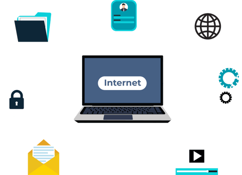 Internet service and network connection. Online file sharing, mailing, communicating, and watching videos. png