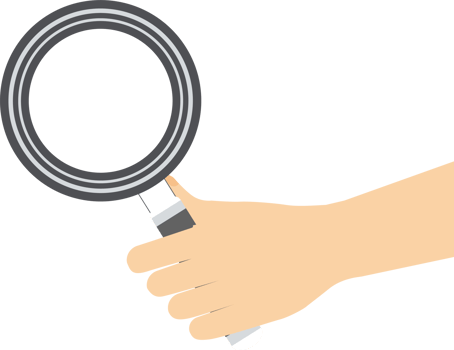 Searching for something with a magnifying glass. Magnifying glass on hand. Magnifier and human hand png