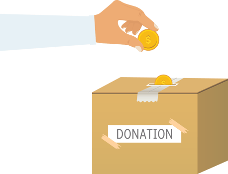 Donation box with gold coin. Man giving charity to a donation box. Raising funds for poor people. Charity funds rising. png