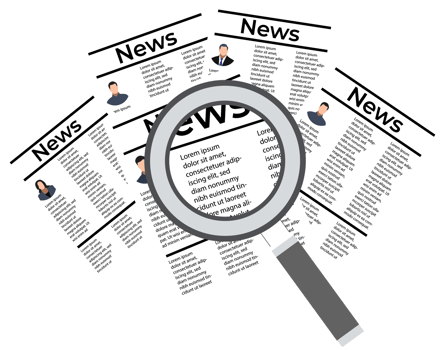 Searching Data from newspapers with a magnifying glass. Collecting data and other information from the newspapers. png