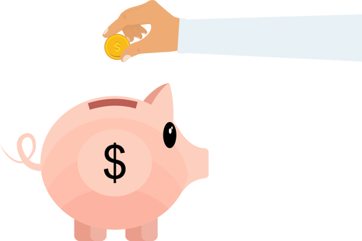 Saving money into a piggy bank concept. Man saving money inside a cute piggy bank. Investing and business banking. png