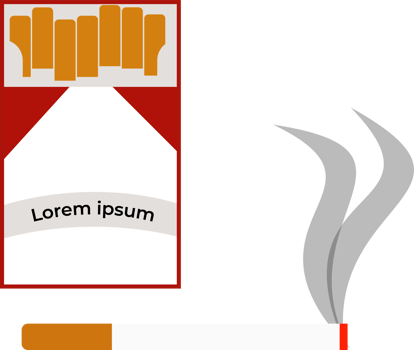 A pack of cigarettes flat design. Ignited cigarette with the smoke illustration. Smoking awareness with cigarette packet. png