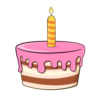 Birthday cake with candle. Cartoon vector