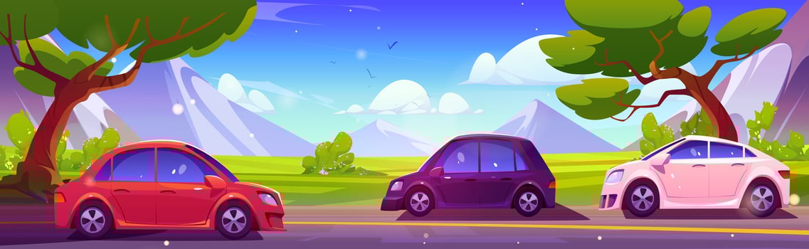 Highway with cars against mountain landscape vector