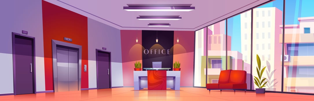 Cartoon company office interior with furniture vector