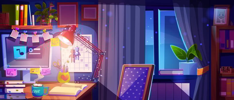 Teen student workspace near window at home vector