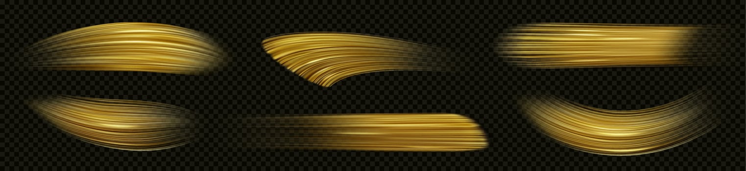 Realistic set of golden paint brush strokes vector