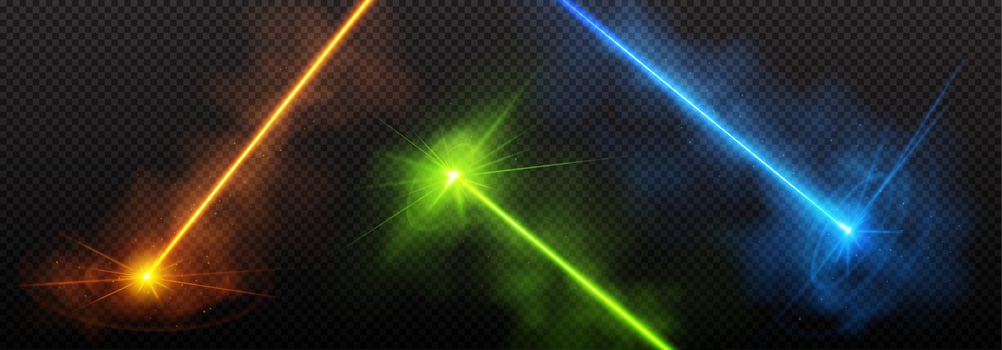 Green laser light beam effect, vector blue neon