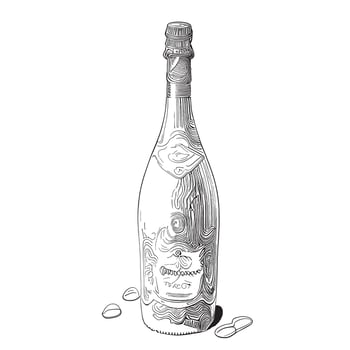 Bottle of champagne wine sketch hand drawn in doodle style Vector illustration
