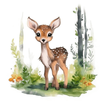 Watercolor cute baby deer. Illustration png