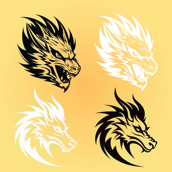 set of four black dragon head vector illustration