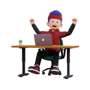3d male character happy working on a laptop png