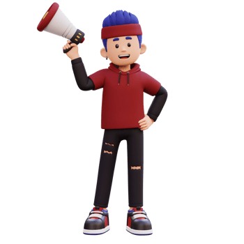 3d male character holding a megaphone png