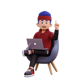 3d male character get an idea while sitting on a sofa and working on a laptop png