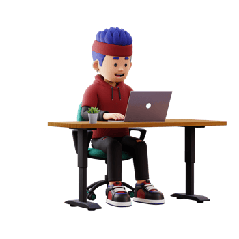 3d male character working on a laptop png