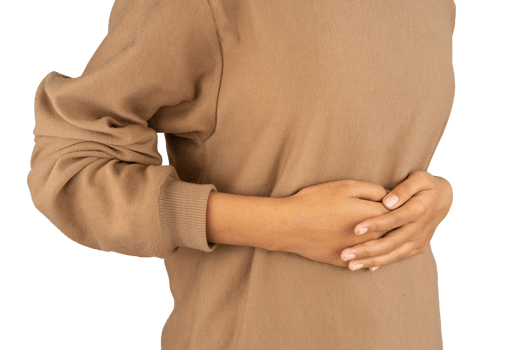 Woman hands holding stomach isolated png