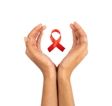 Hands holding red ribbon isolated. HIV AIDS virus awareness png