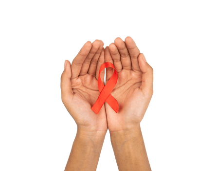 Two hands holding red ribbon. health awareness symbol png