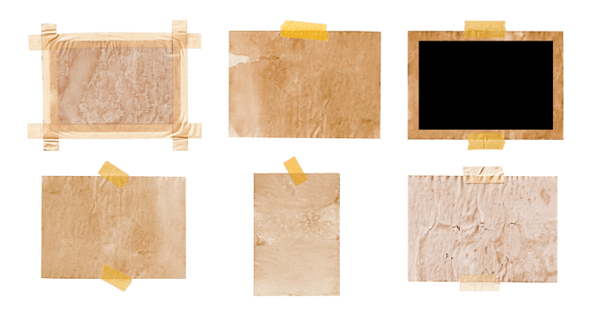 Set of old paper texture with adhesive tape isolated png