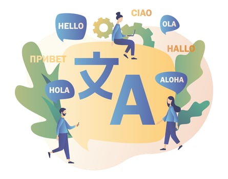 Translation concept. Online translator. Modern flat cartoon style. Vector illustration