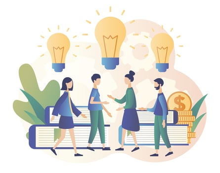 Creative business idea, content development, brainstorming concept. Modern flat cartoon style. Vector illustration