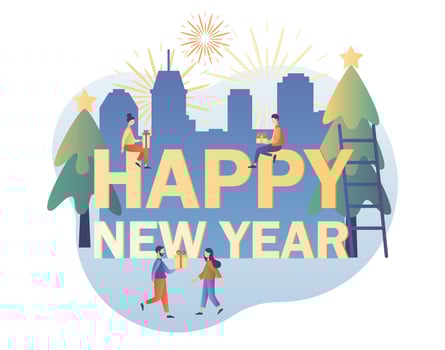 Happy New Year. Winter Holidays concept. Modern flat cartoon style. Vector illustration