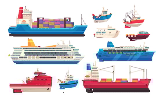 Cargo And Cruise Ships Set vector