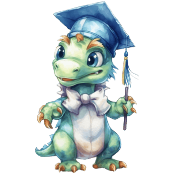 Cute baby dinosaur with graduation cap. Watercolor illustration, png