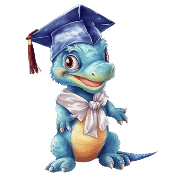Cute baby dinosaur with graduation cap. Watercolor illustration, png