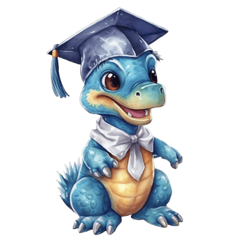 Cute baby dinosaur with graduation cap. Watercolor illustration, png