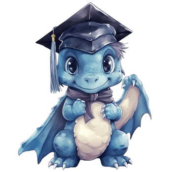 Cute baby dinosaur with graduation cap. Watercolor illustration, png