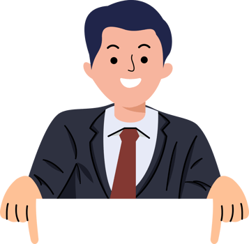 businessman showing finger to empty space for banner product placement png