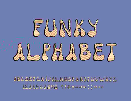 Funky alphabet, numbers, and symbols. Vector font for posters, logotypes, book covers, flyers, invitations, etc.