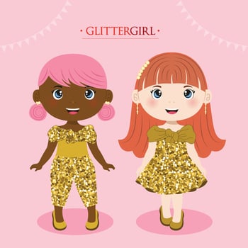 A bundle of two girls in glitter dress vector