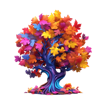 Colorful illustration of trees isolated on background with png