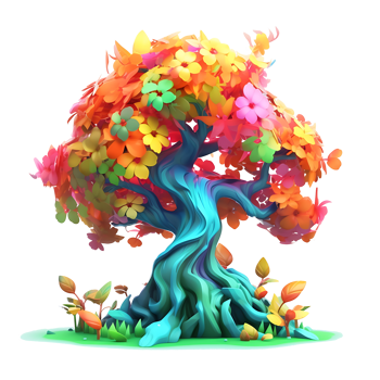 Colorful illustration of trees isolated on background with png