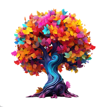 Colorful illustration of trees isolated on background with png