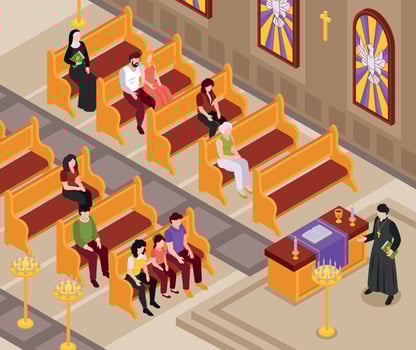 Isometric Christian Prayer Composition vector