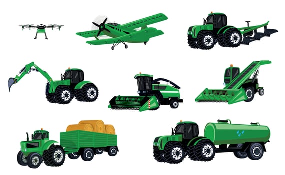 Agricultural Machinery Flat Collection vector