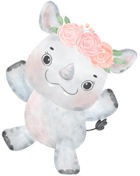 Adorable cheerful Baby Rhinoceros wild animal watercolour nursery children cartoon drawing png