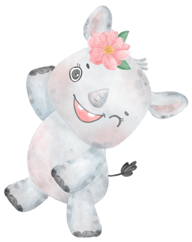 Adorable cheerful Baby Rhinoceros wild animal watercolour nursery children cartoon drawing png