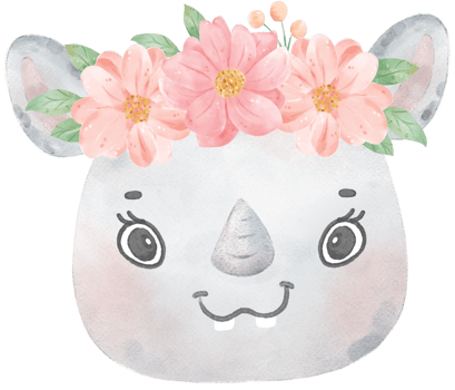 Cute sweet cheerful Baby Rhinoceros smile face, wild animal watercolour nursery children cartoon drawing png