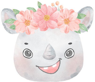 Cute sweet cheerful Baby Rhinoceros smile face, wild animal watercolour nursery children cartoon drawing png